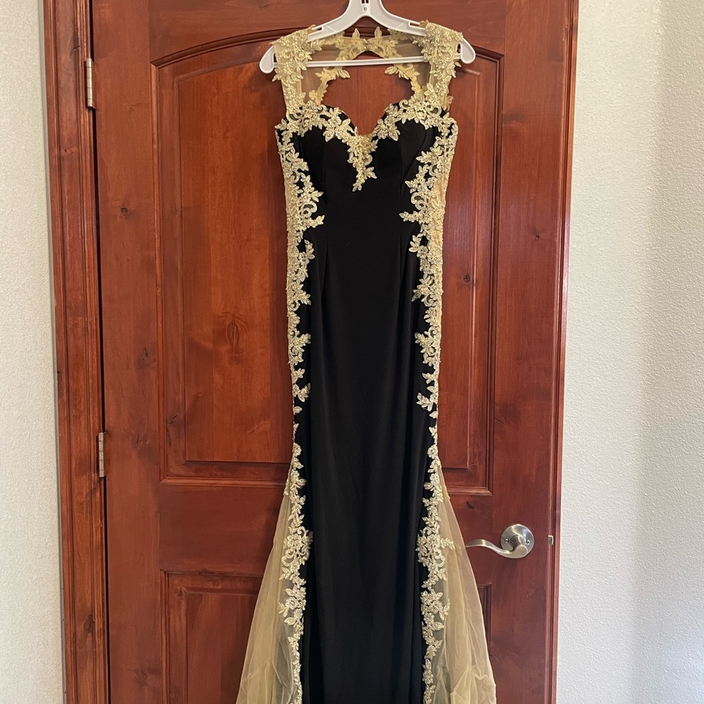 Black and Gold Lace Prom Dress